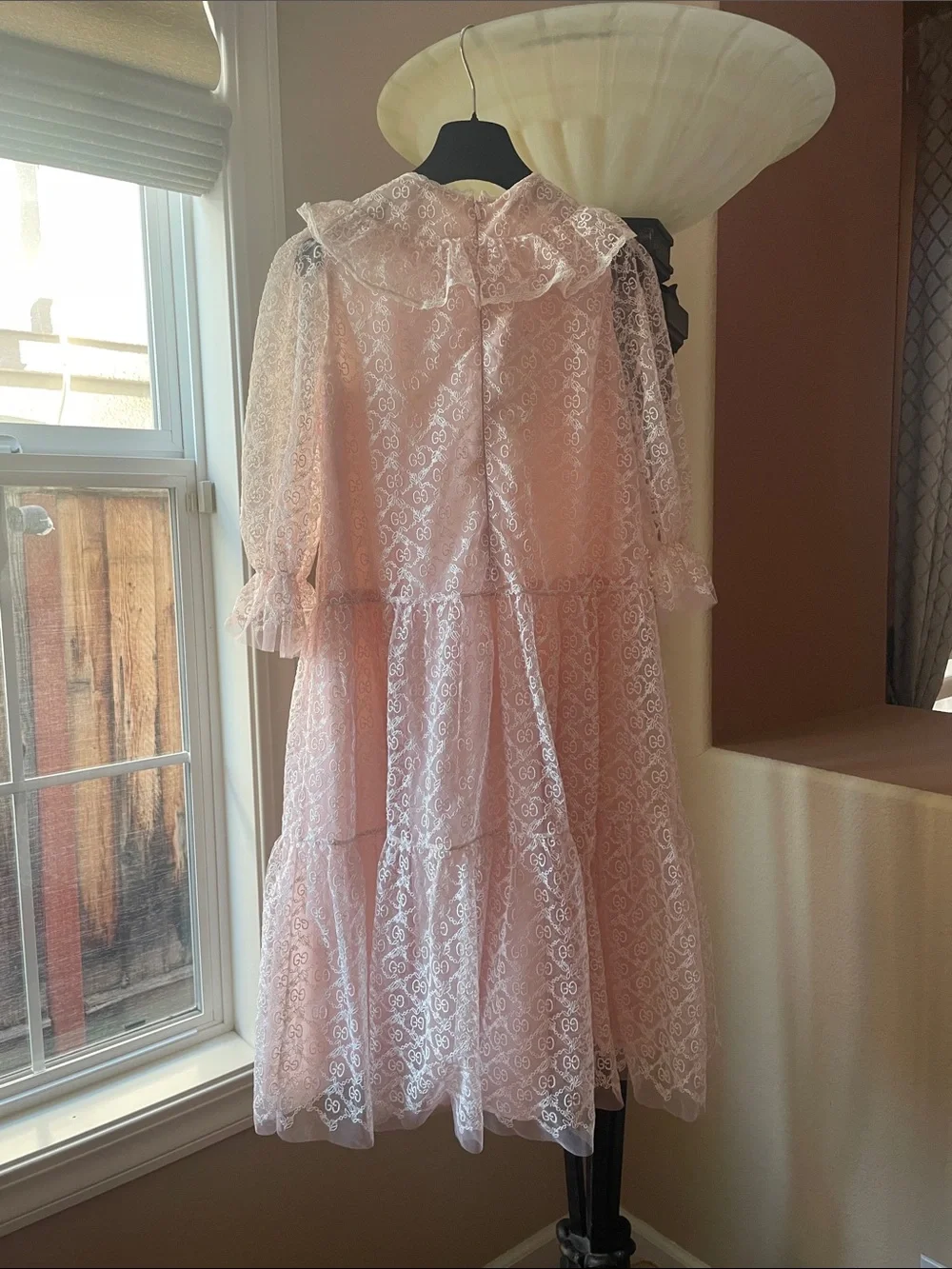 Brand new Gucci Girls' Pink Lace Tiered Dress with Ruffled Collar